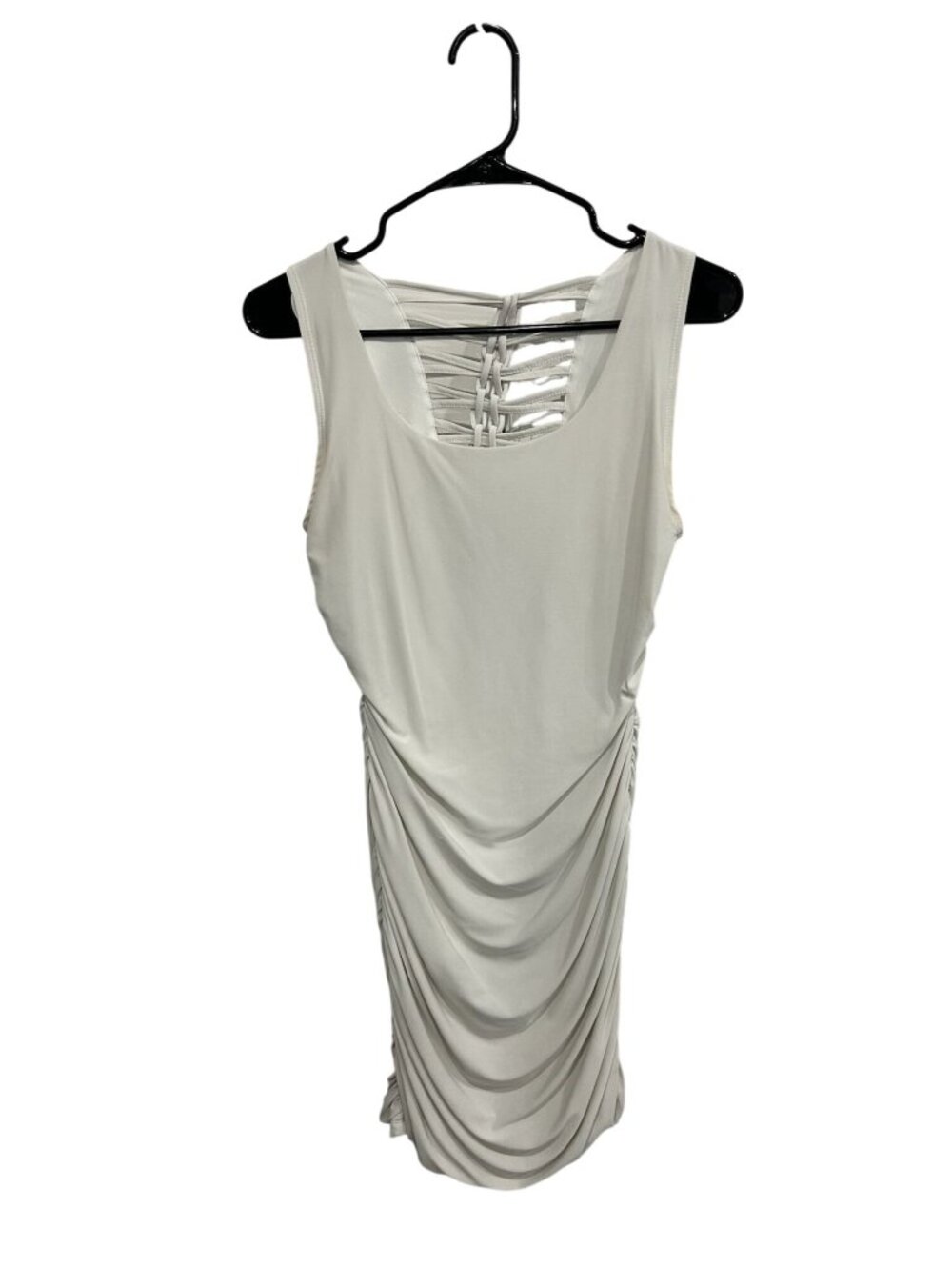 Lipstik Small White Sleeveless Dress Ruched Strappy Open Back Minimalist